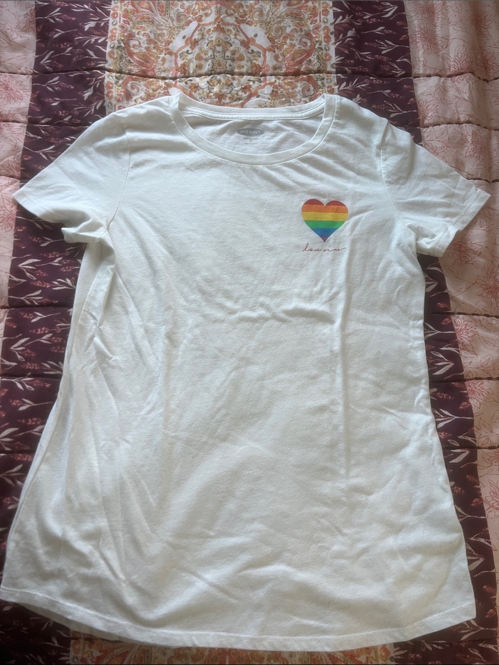 Old Navy White Short-Sleeve Tee with Rainbow Heart